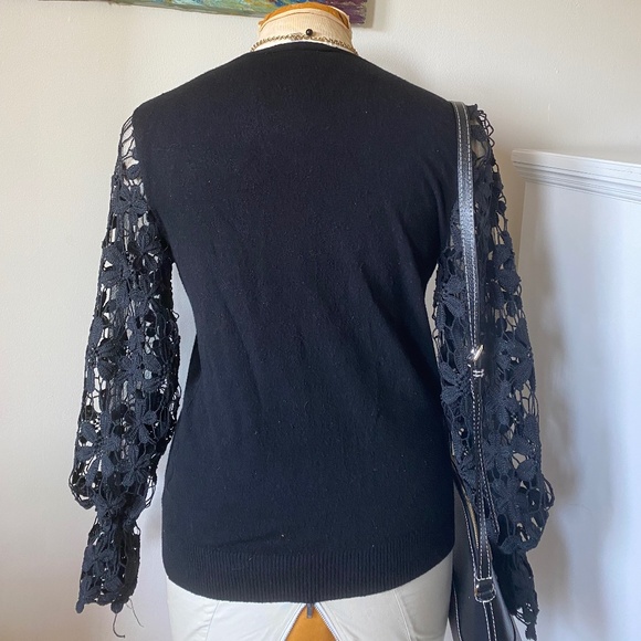 Gioni Milano Knit Crew Neck Sheer Lace Long Sleeve Pullover Sweater - Picture 5 of 6